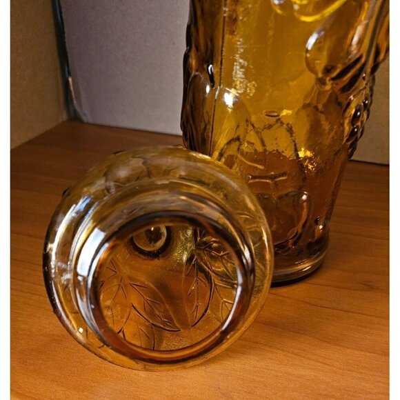 Vintage Empoli Dark Amber Glass Vase or Container with Topper, Fruit Motif - Picture 2 of 8